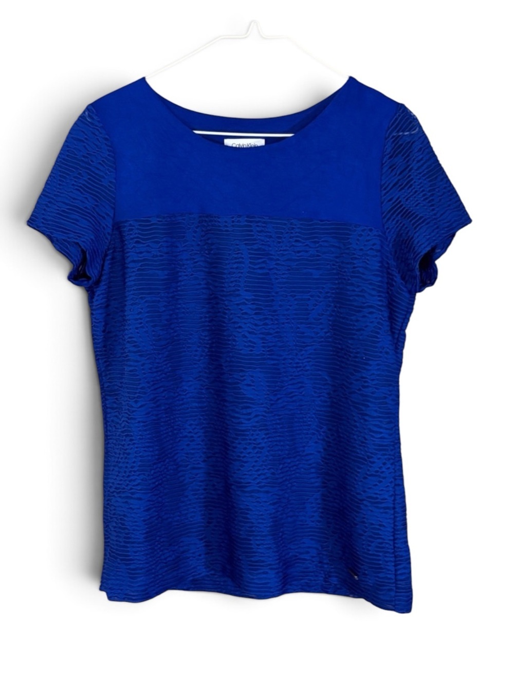 Calvin Klein Royal Blue Short Sleeve Mesh Overlay Textured Tee